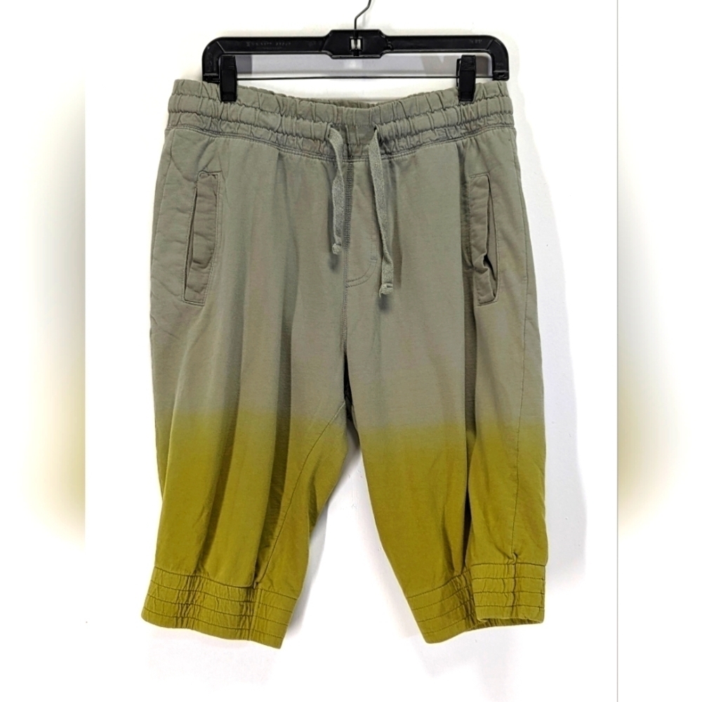 Unisex Dip Dye Olive Green Jogger Bermuda Shorts with Elastic Hem Drawstring XL